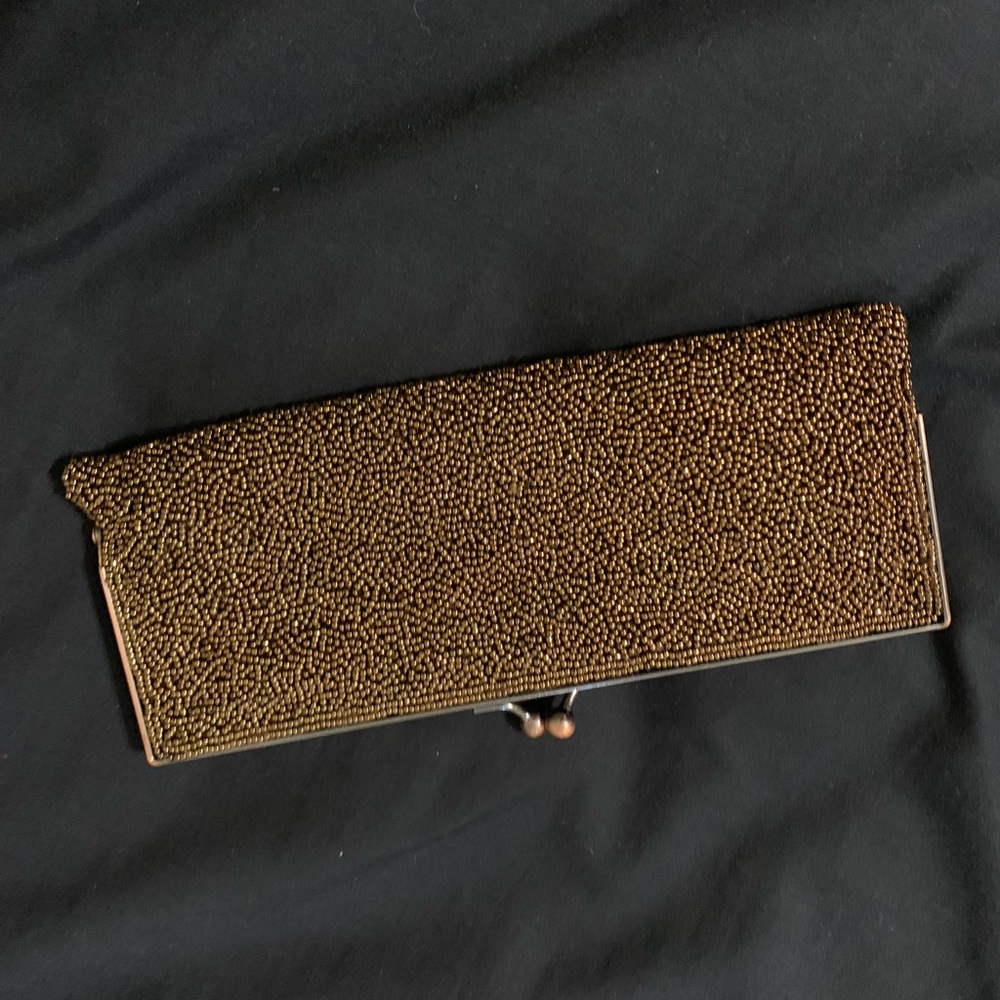 Brown beaded evening bag
